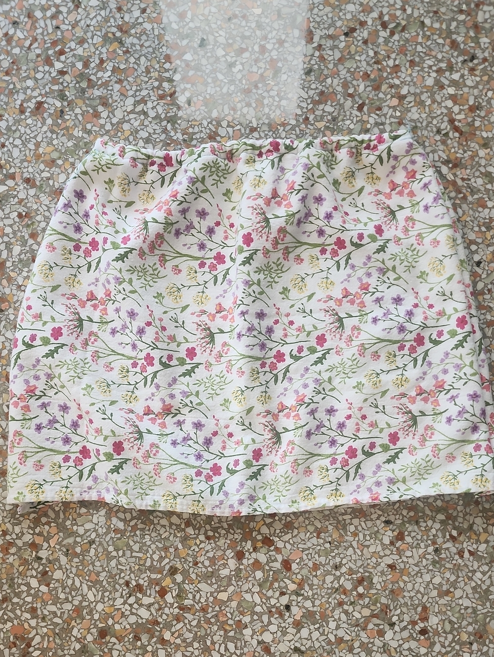 Floral Print White Mini Skirt with Pink & Purple Blooms
